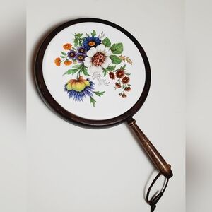 Vintage MCM Cornwall Wood Products Ceramic Floral Trivet/Hot Plate